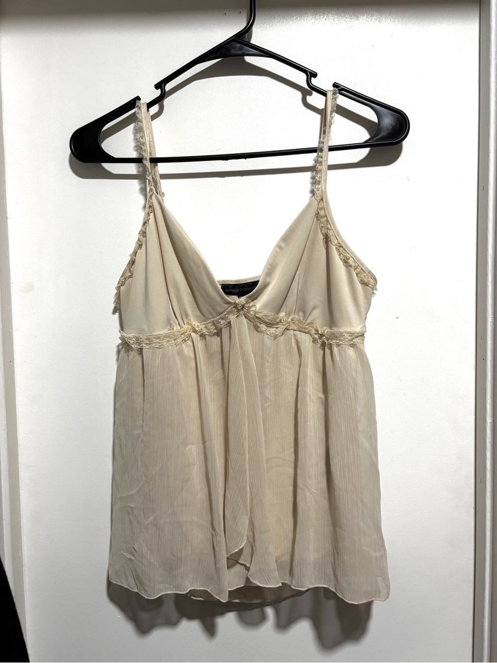 Express Cream Lace-Trim Satin Cami